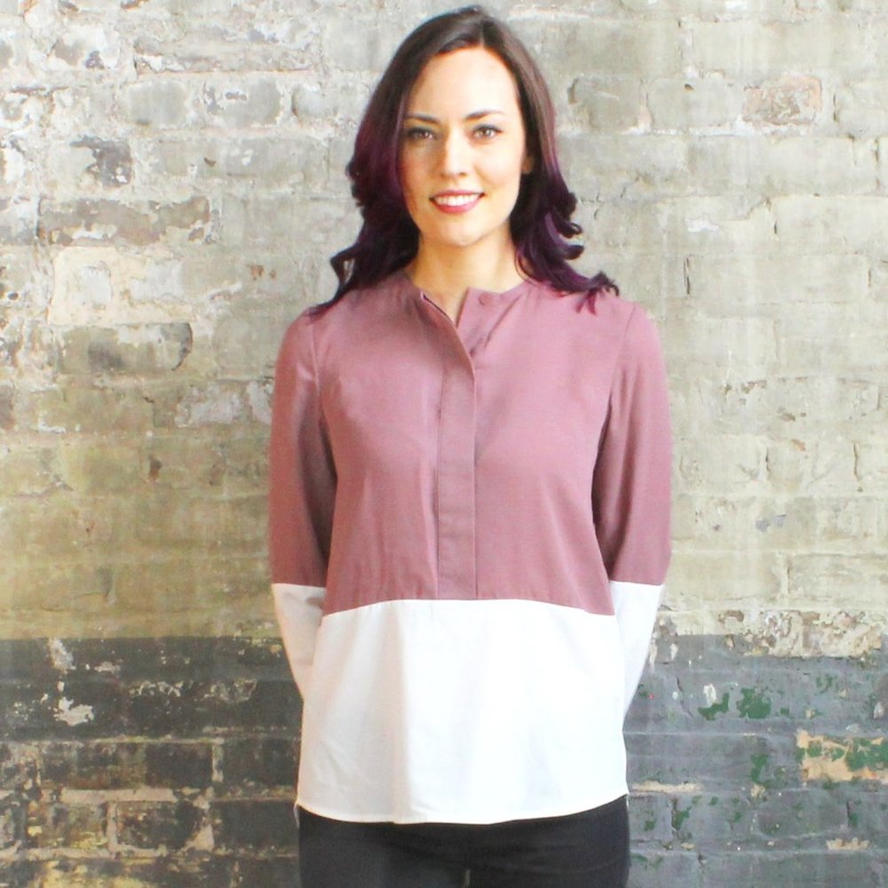 NWT Against Nudity Size S & M Rosewood and White Color Block Blouse